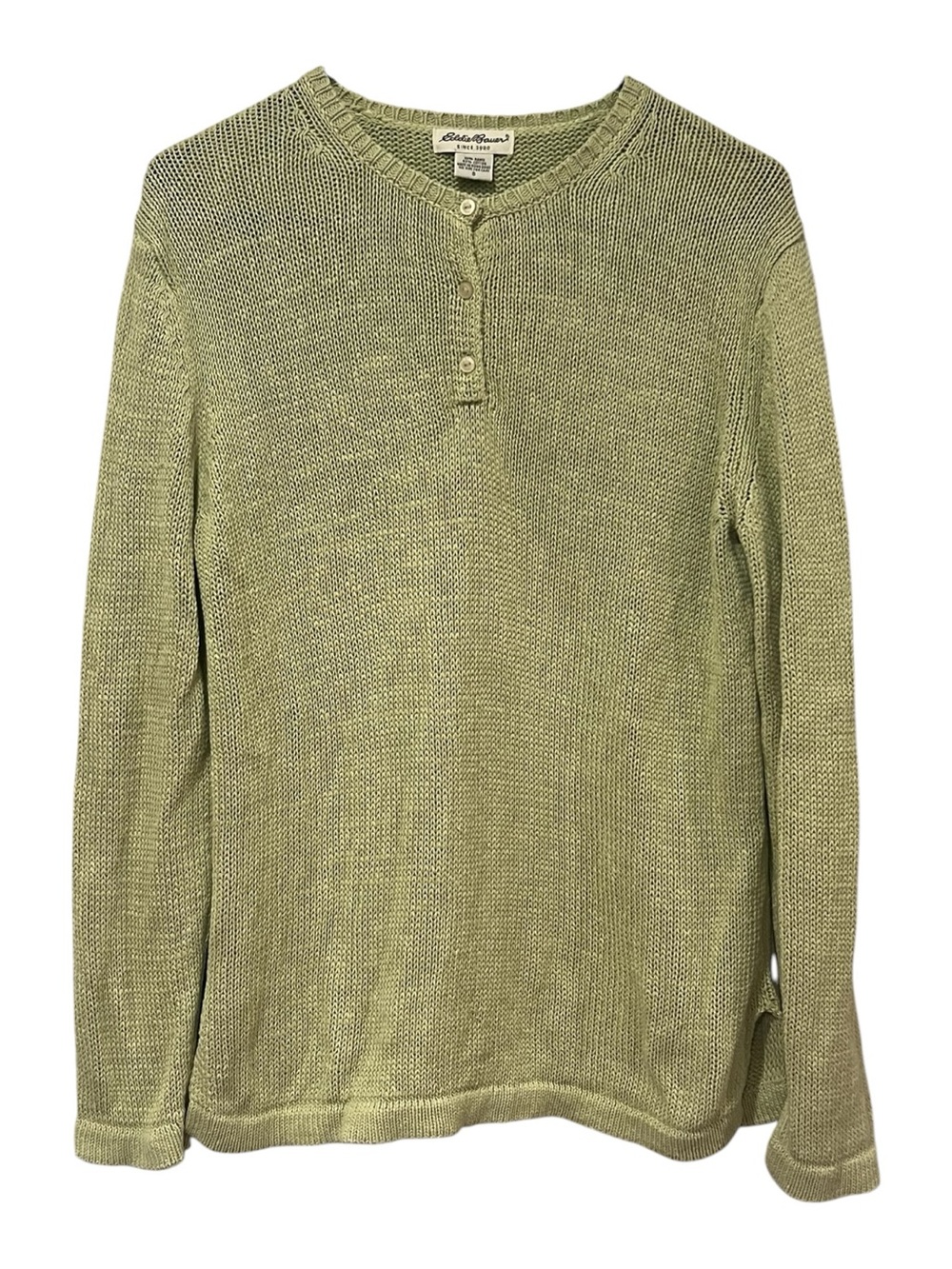 Eddie Bauer Women’s Sage Green Knit Henley Crewneck Sweater Size Small
